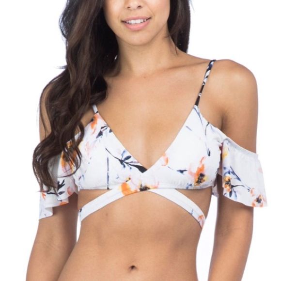The Bikini Lab Watercolor Floral Ruffle Wrap Bikini Swim Top NWT size Medium - Picture 1 of 15